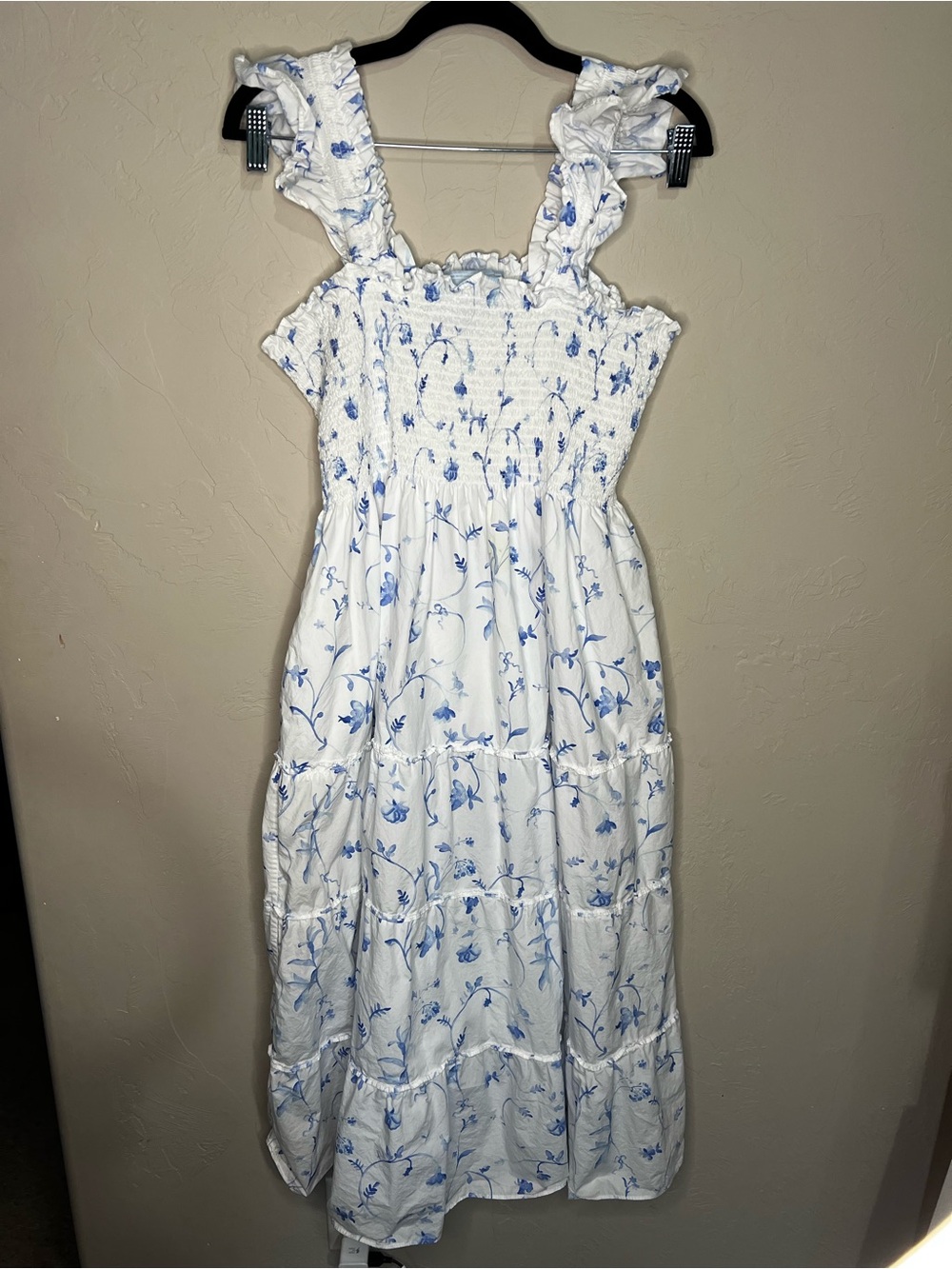 Hill House White Midi Dress with Blue Floral Print - Picture 3 of 11